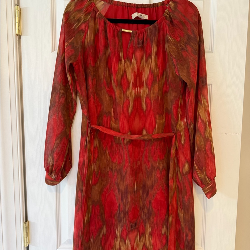 Banana Republic Red and Brown Long Sleeve Dress